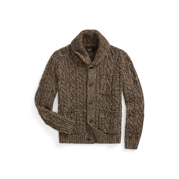 Brown/Cream Marl Marled Aran-Knit Shawl Cardigan RRL 1