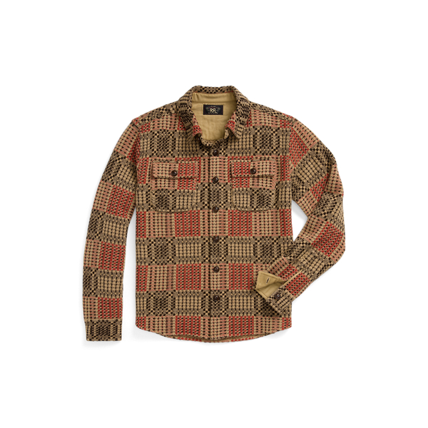 Red/Black/Tan Wool Jacquard Overshirt Sweater RRL 1