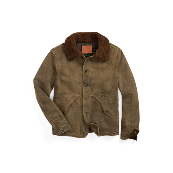 Fleece-Collar Brown Denim Jacket