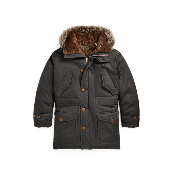 Faux-Fur-Trim Oilcloth Parka