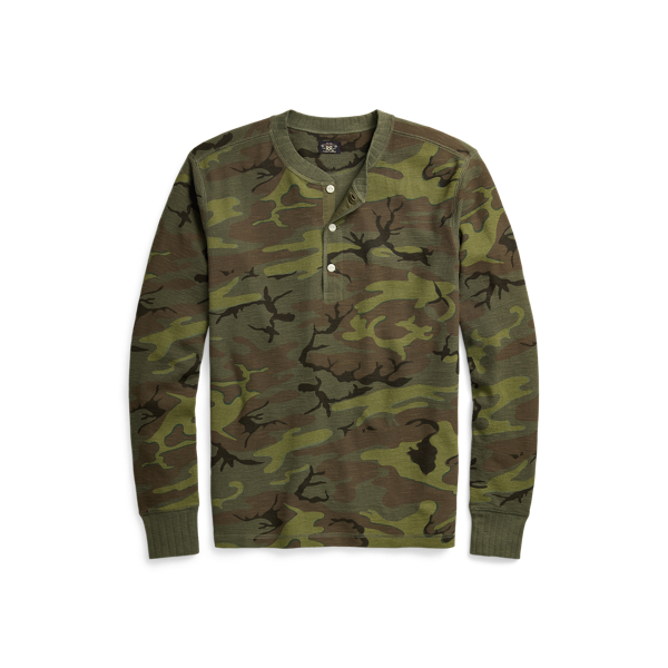 Camo/Olive Camo Waffle-Knit Henley Shirt RRL 1