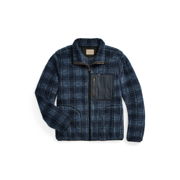 Plaid Wool Blend Pile Fleece Jacket