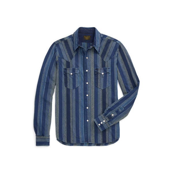 Indigo/Multi Slim Fit Indigo Striped Western Shirt RRL 1