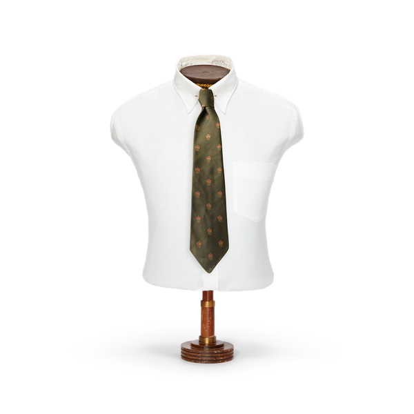 Olive Handmade Crown-Logo Silk Tie RRL 1