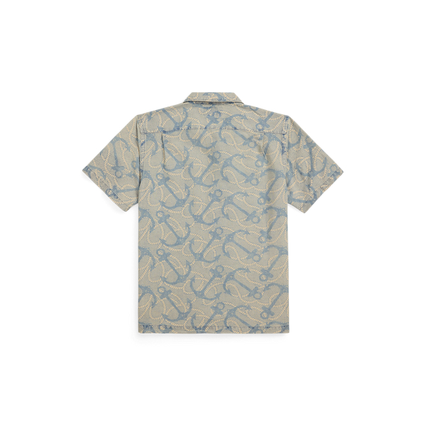 Indigo Anchor-Print Camp Shirt