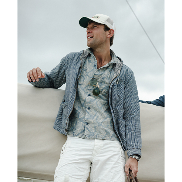 Indigo Anchor-Print Camp Shirt