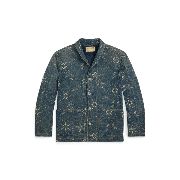 Indigo/White Multi Indigoblaue Hemdjacke mit Druck RRL 1
