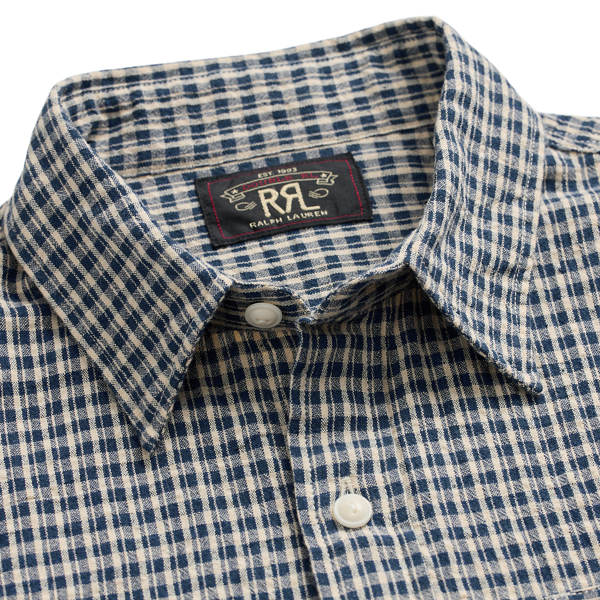レトロ【RRL】インディゴ チェック柄 シアサッカー ワークシャツ org.jpg