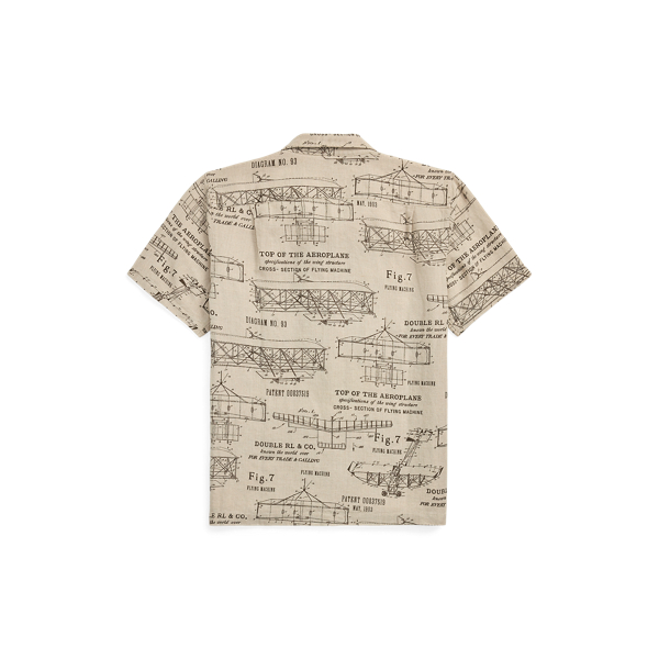 Aeroplane-Print Linen Camp Shirt