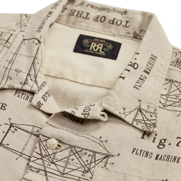 Aeroplane-Print Linen Camp Shirt