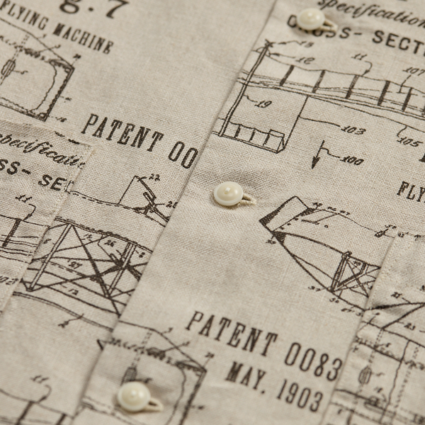 Aeroplane-Print Linen Camp Shirt