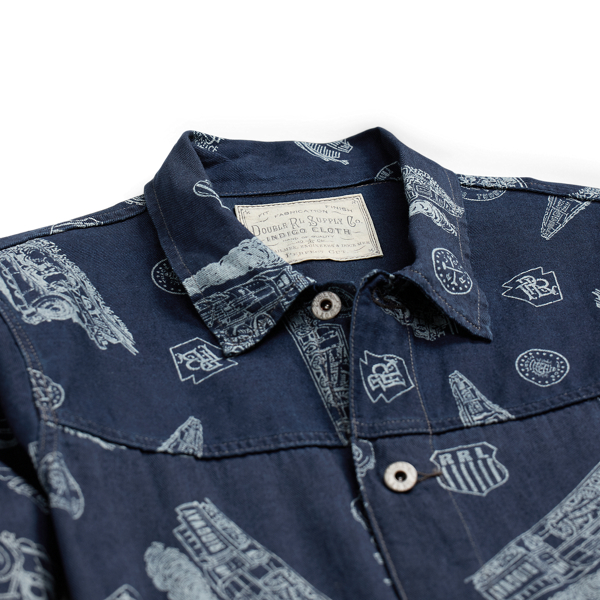 Indigo Railroad-Print Twill Jacket