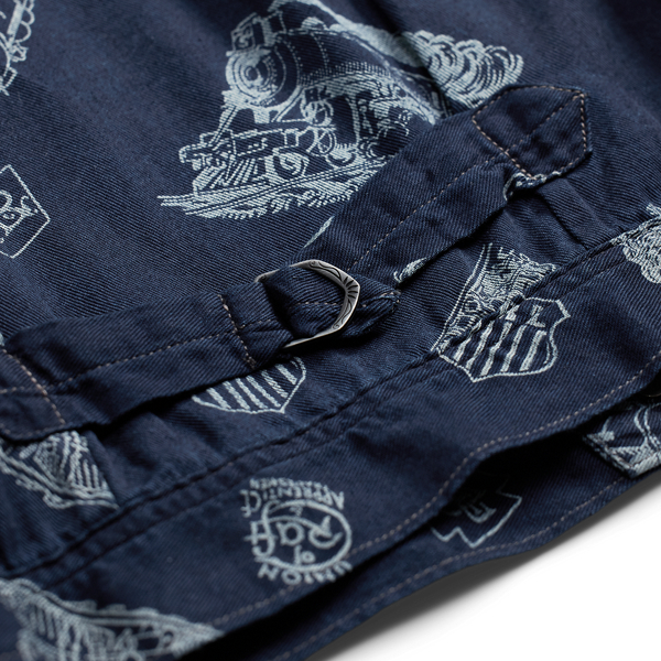 Indigo Railroad-Print Twill Jacket