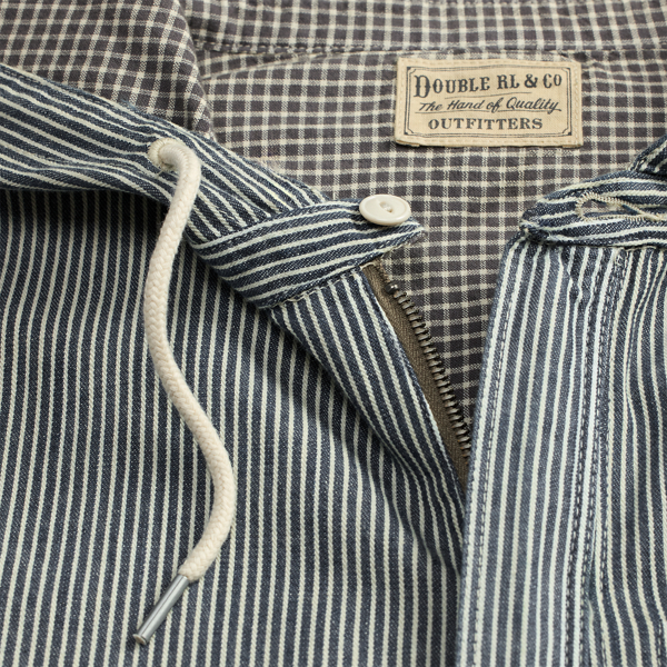 Indigo Striped Twill Hooded Jacket