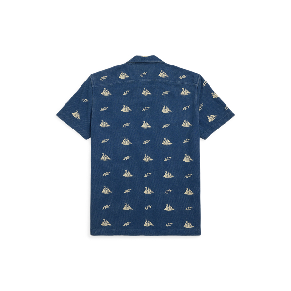 Nautical-Embroidered Piqué Camp Shirt