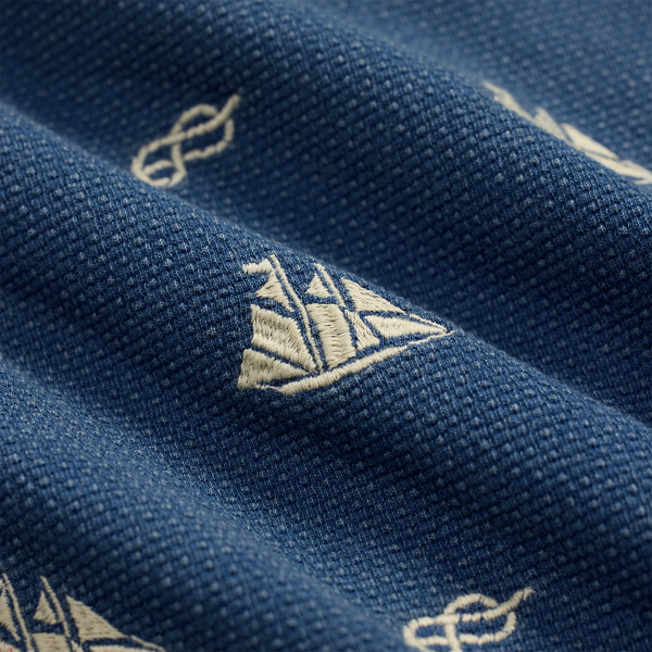 Nautical-Embroidered Piqué Camp Shirt