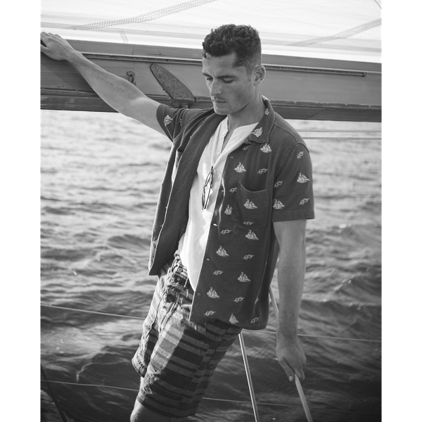 Nautical-Embroidered Piqué Camp Shirt