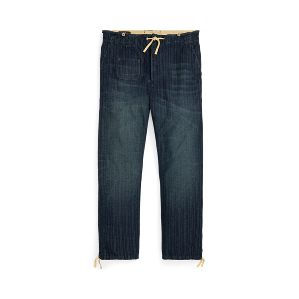 Indigo/Multi Indigo Striped Jersey Drawstring Trouser RRL 1