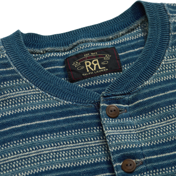 Indigo Striped Jacquard Henley Shirt
