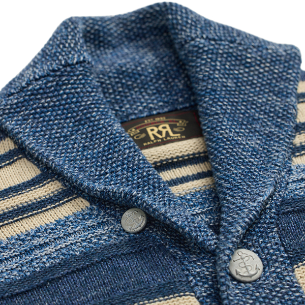 Indigo Striped Cotton-Linen Cardigan