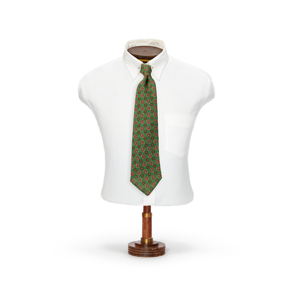Green/Red Handmade Print Wool Challis Tie RRL 1