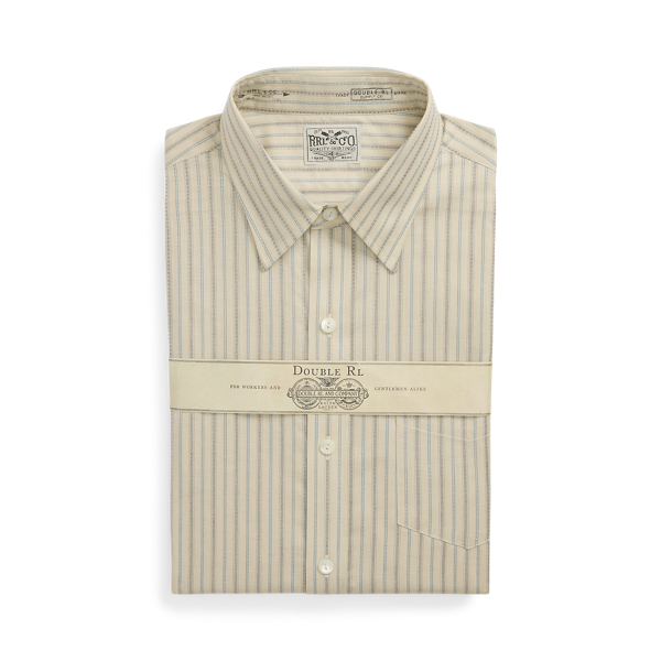 Rl Cream/Blue Slim Fit Striped Dobby Shirt RRL 1