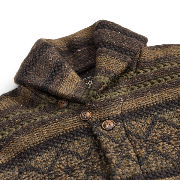 RRL カーディガン 100%ウール ブラウン ウールコットン ショールカラー カーディガン | ラルフ ローレン