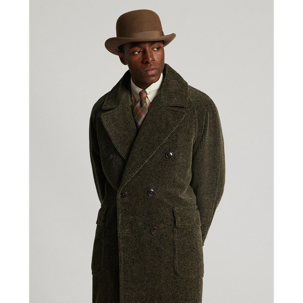 Herringbone-Print Corduroy Topcoat