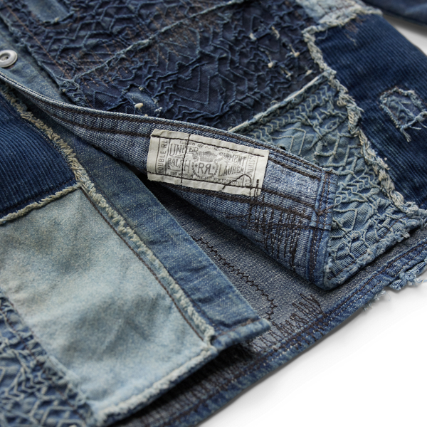 Ralph Lauren RRL ライトブルー インデイゴ カーディガン ラルフ インディゴ デニム パッチワーク ワークシャツ | ラルフ