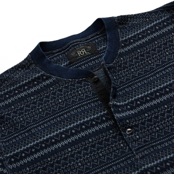 軽量【Ralph Lauren】インディゴ コットン ヘンリーシャツ インディゴ ジャカード ヘンリーネック シャツ | ラルフ