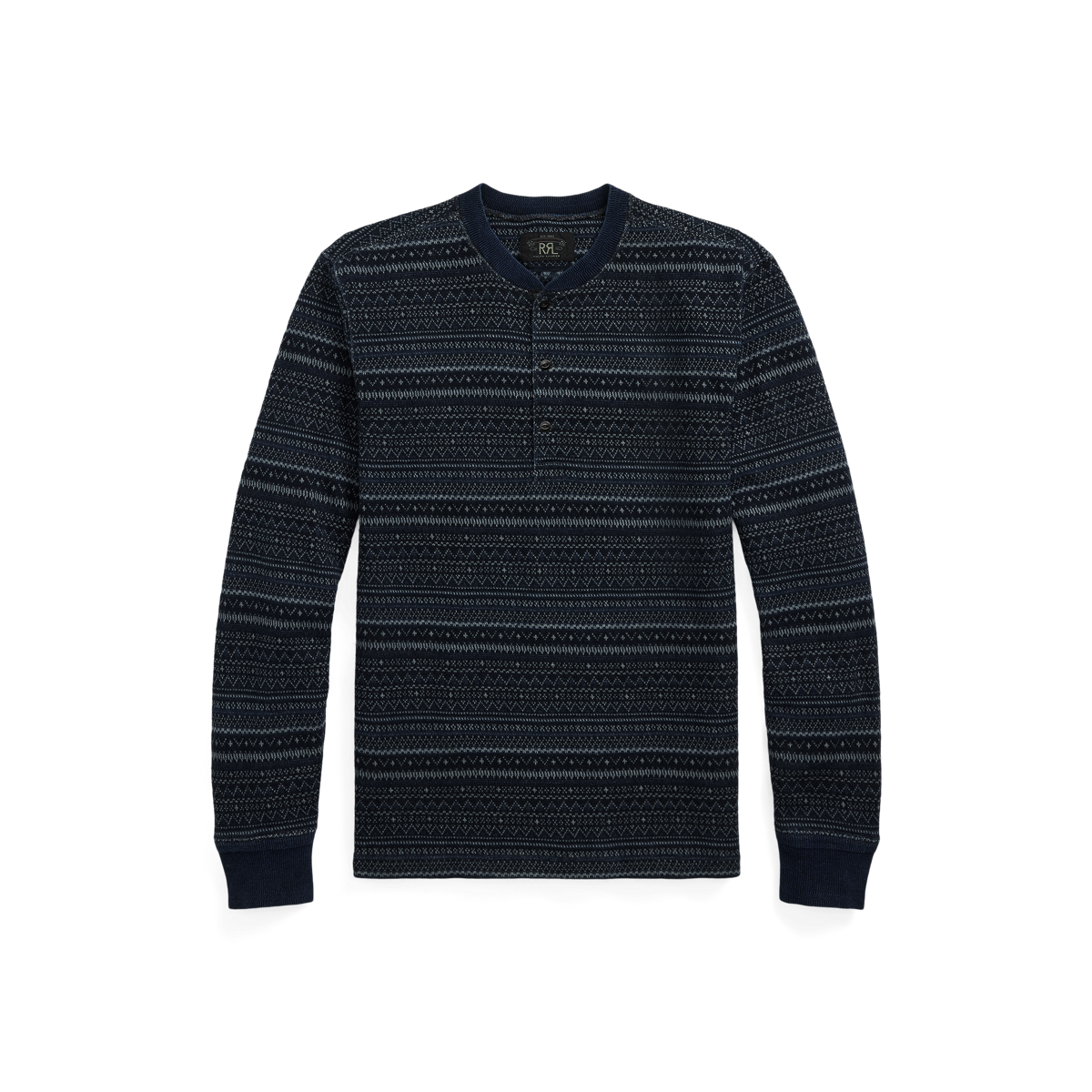 軽量【Ralph Lauren】インディゴ コットン ヘンリーシャツ インディゴ ジャカード ヘンリーネック シャツ | ラルフ