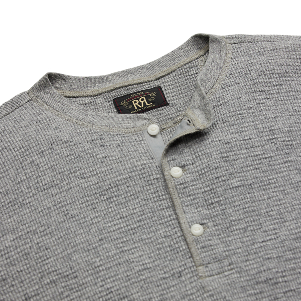 Garment-Dyed Waffle-Knit Henley Shirt