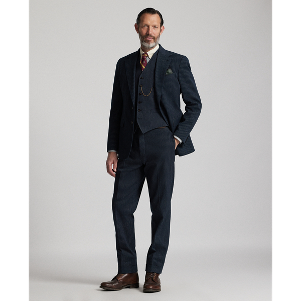 Gestreifte Slim-Fit Fischgrat-Anzughose RRL in Indigo/Wei&szlig; gestreift 2