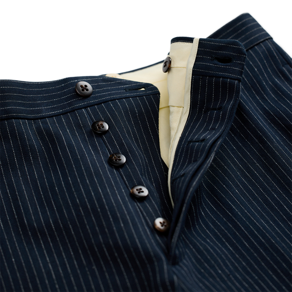 Gestreifte Slim-Fit Fischgrat-Anzughose RRL in Indigo/Wei&szlig; gestreift 7