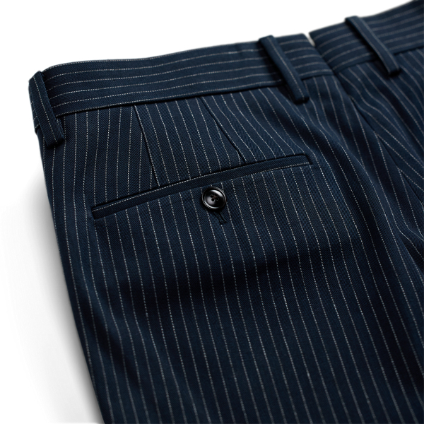 Gestreifte Slim-Fit Fischgrat-Anzughose RRL in Indigo/Wei&szlig; gestreift 8