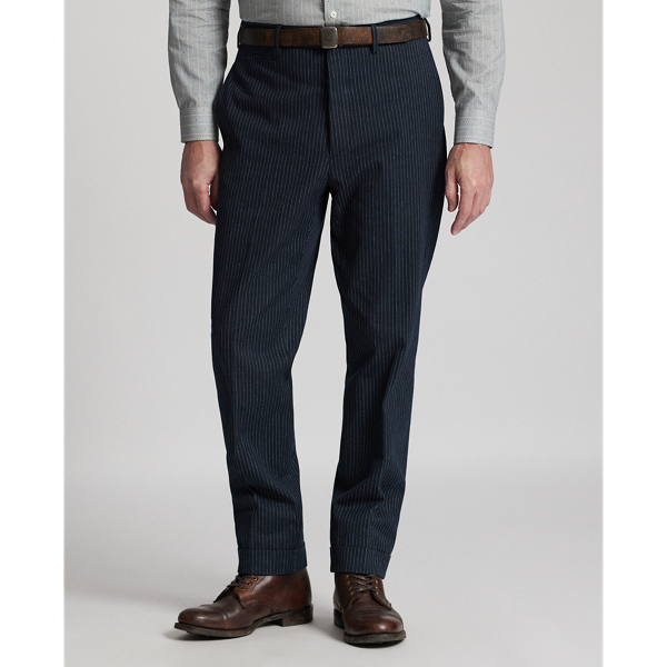 Gestreifte Slim-Fit Fischgrat-Anzughose RRL in Indigo/Wei&szlig; gestreift 3