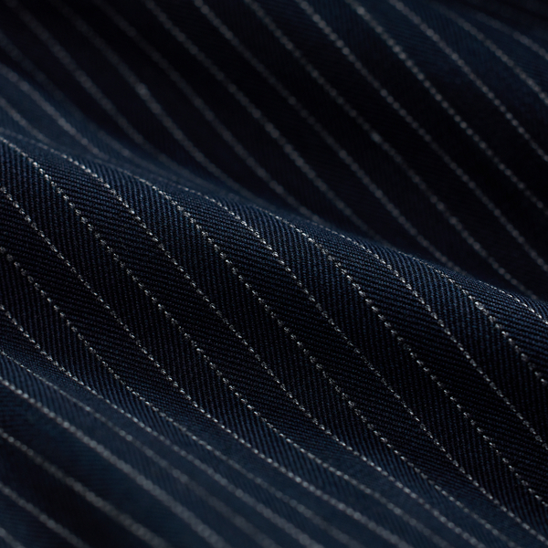 Gestreifte Slim-Fit Fischgrat-Anzughose RRL in Indigo/Wei&szlig; gestreift 9