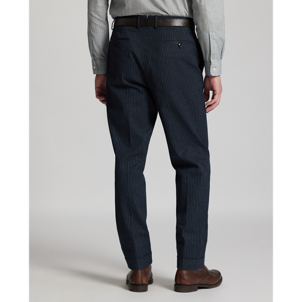 Gestreifte Slim-Fit Fischgrat-Anzughose RRL in Indigo/Wei&szlig; gestreift 4