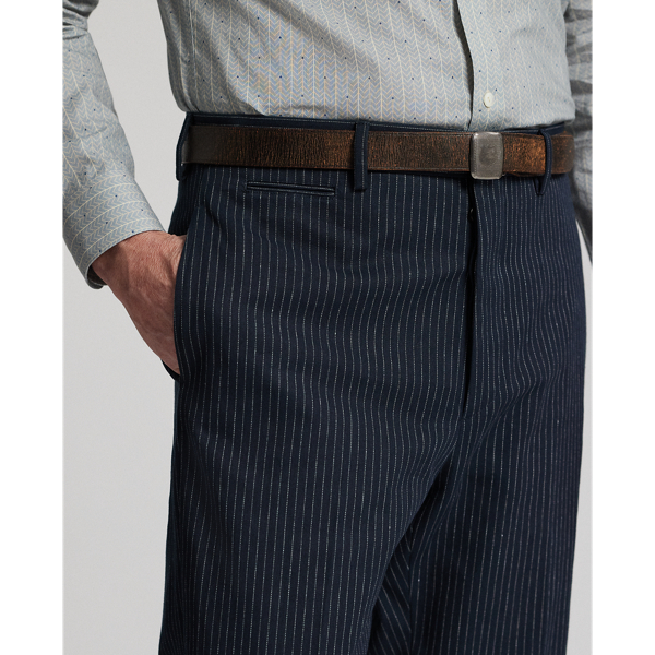 Gestreifte Slim-Fit Fischgrat-Anzughose RRL in Indigo/Wei&szlig; gestreift 5