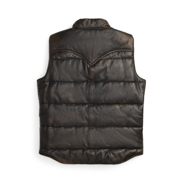 トップス RALPH LAUREN black label / leather vest Reversible Leather-Jacquard Vest