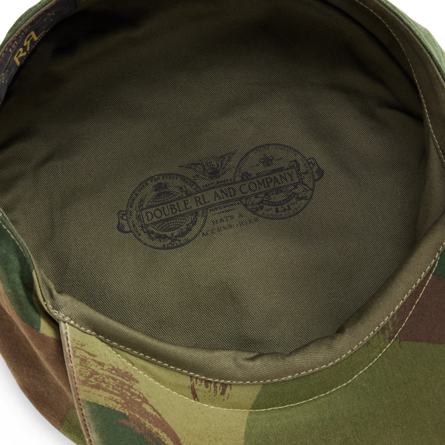 Мужская кепка Ralph Lauren Camo Poplin Driver’s, цвет: Оливковый камуфляжный — фото 2
