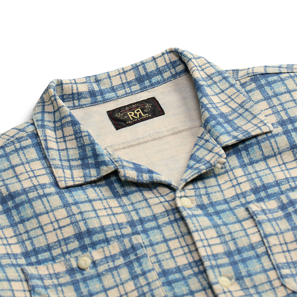 Kariertes Baumwoll-Leinen-Kurzarmhemd RRL in Navy/Multi 3