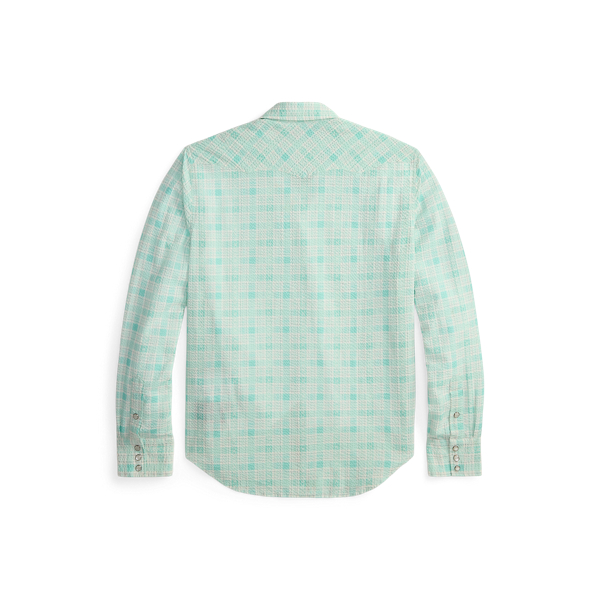 Slim-Fit Westernhemd aus Seersucker RRL in T&uuml;rkis multi 2