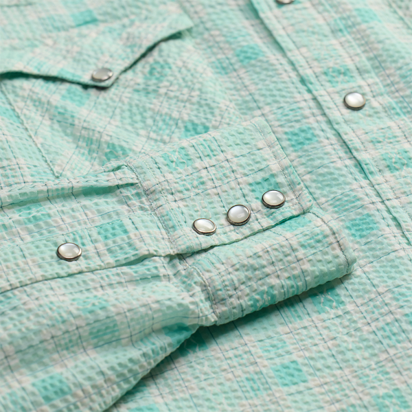 Slim-Fit Westernhemd aus Seersucker RRL in T&uuml;rkis multi 4