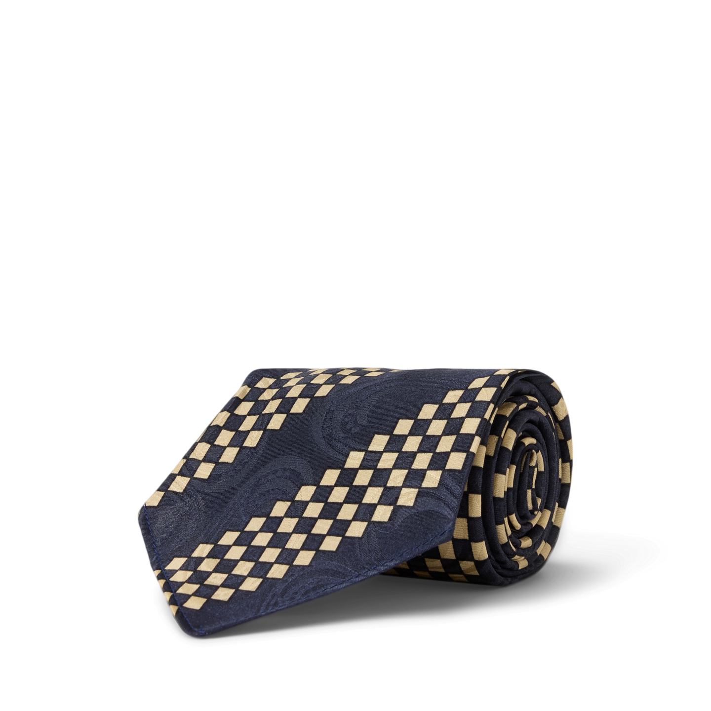 Мужской галстук Ralph Lauren Handmade Checkered-Stripe Silk Tie, цвет: Тёмно-синий разноцветный — фото 1