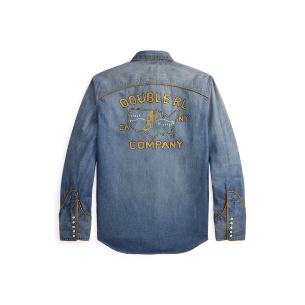 Camicia in denim indaco ricamata