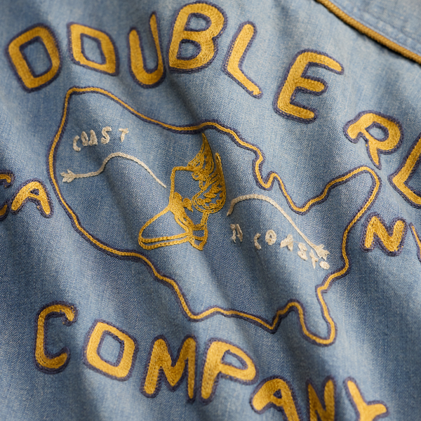 Camicia in denim indaco ricamata