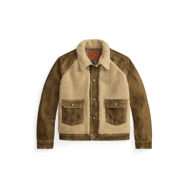 Veste en denim &agrave; pans en molleton