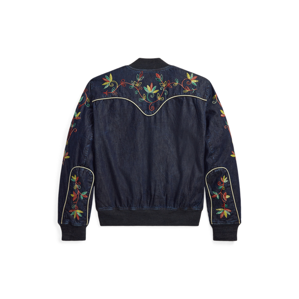Giacca western in twill indaco ricamata