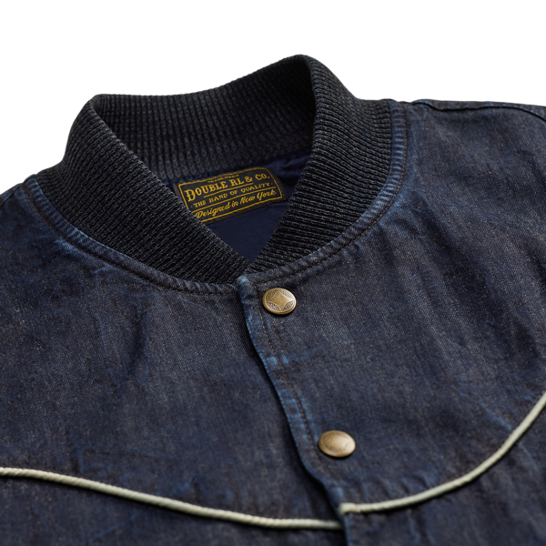Giacca western in twill indaco ricamata